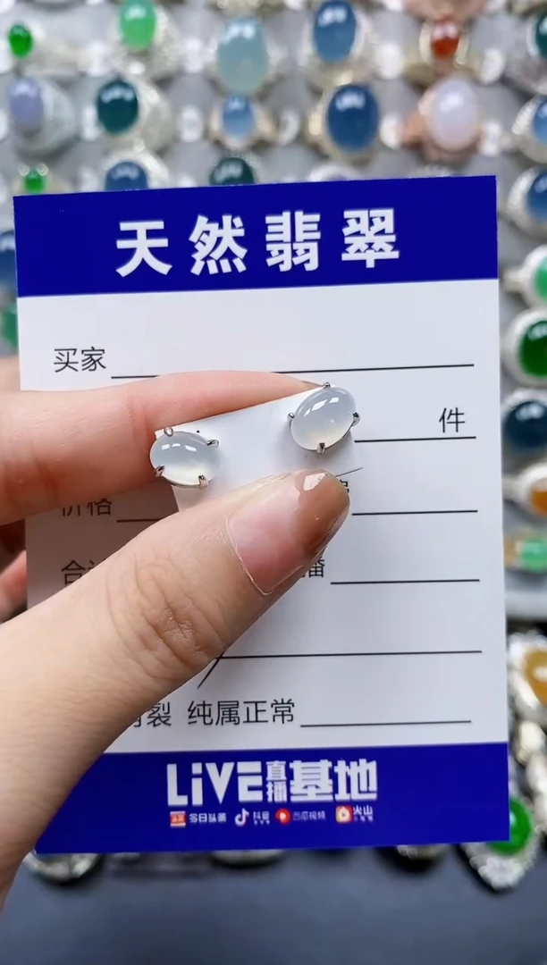 翡翠银S925镶嵌耳饰0723