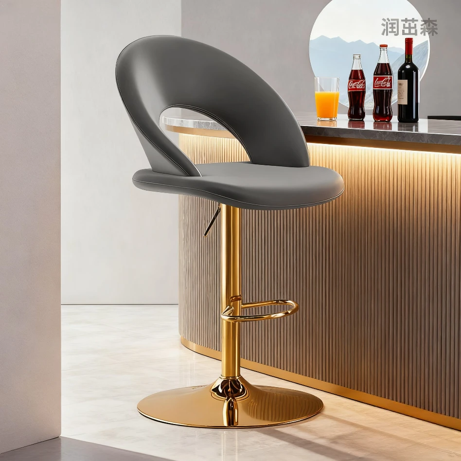 简约吧台椅高脚凳家用岛台椅旋转靠背椅轻奢主持人洽谈椅观球椅