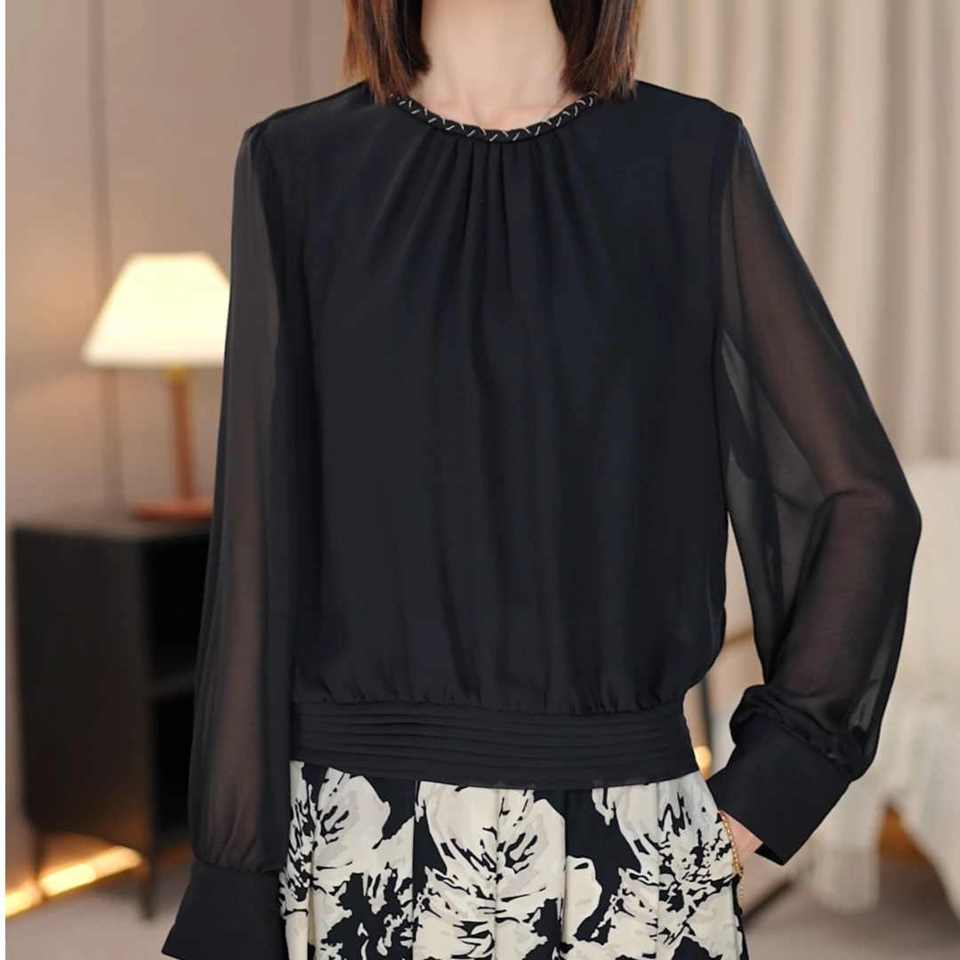 春夏款暮云纱女装时尚宽松常规休闲长袖上衣洋气洋气百搭