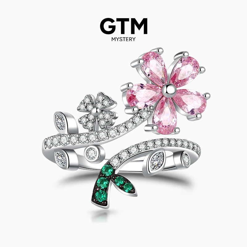 吊坠925银合成锆石 GTM彼岸樱花戒指纯银指环轻奢高级感饰品新款