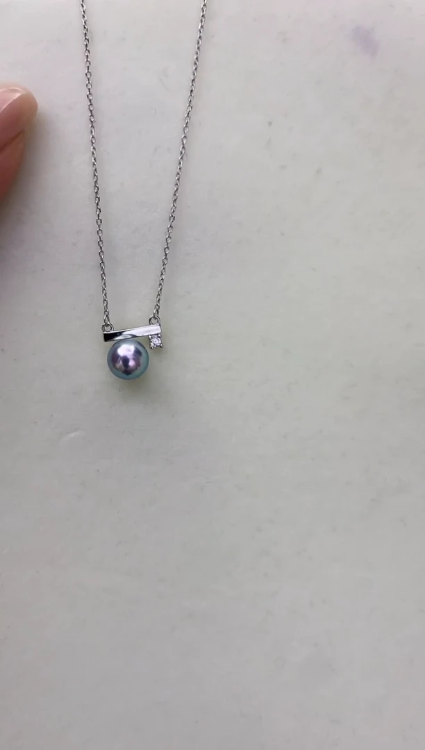 银S925镶嵌DA海水珍珠 GD173 灰珠套链7-8MM