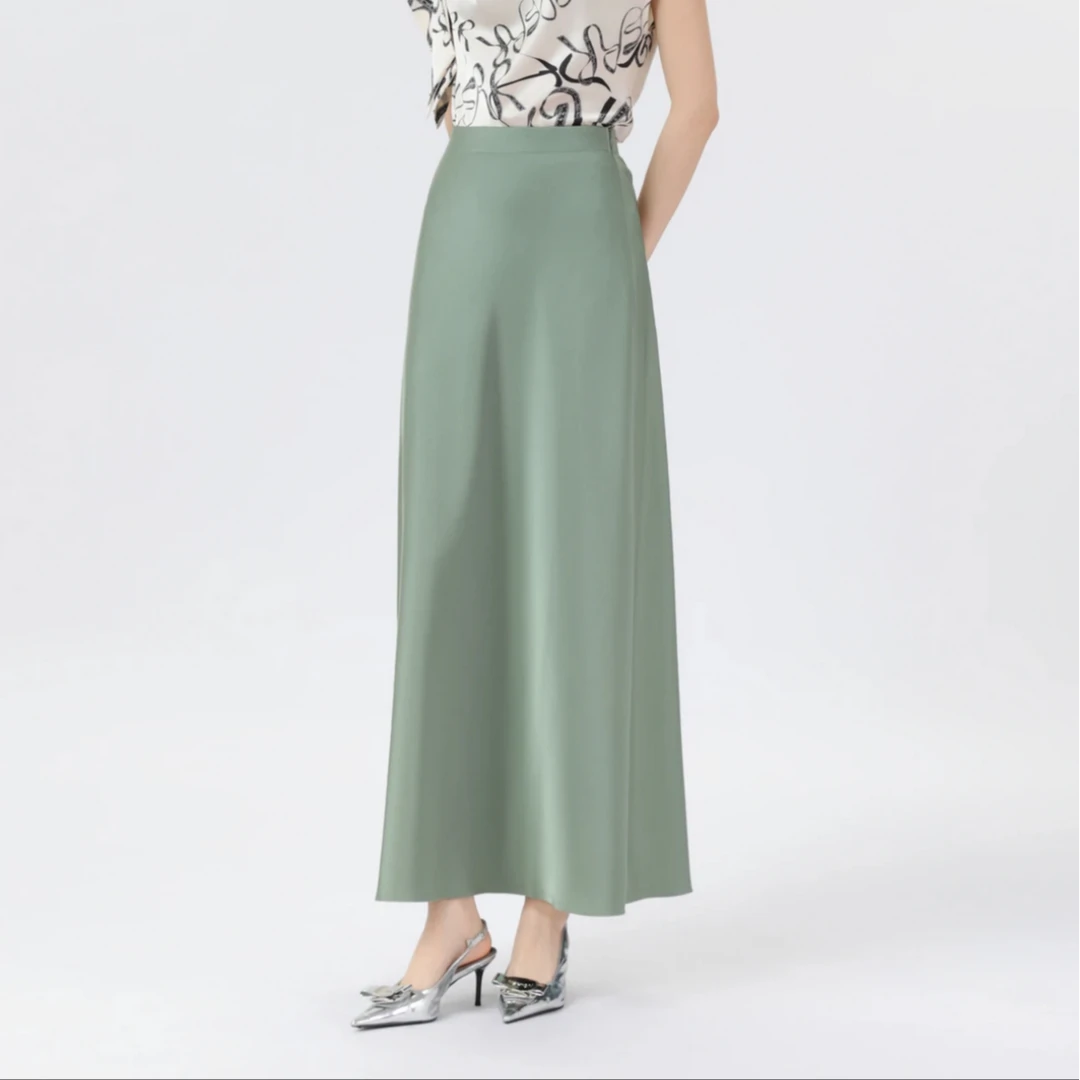 GIRDEAR/哥弟早春新款中长裙高腰显瘦时尚光泽垂感半身裙1200388