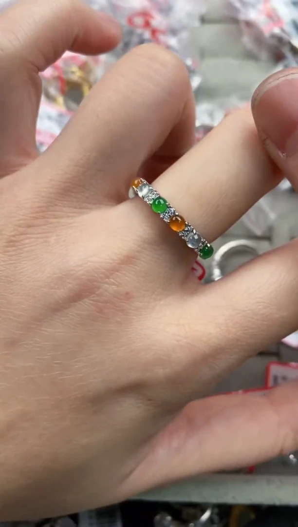 银S925镶嵌戒指翡翠666----1