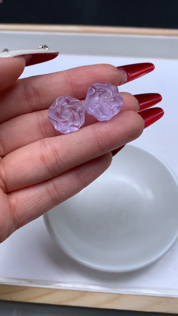 未镶嵌珠宝半成品水晶D435 紫水晶 月季花 1个8.8元