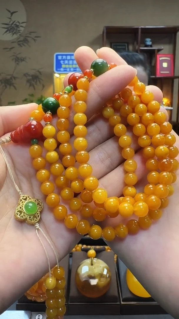 琥珀毛衣链未镶嵌天然保真蜜蜡圆珠diy毛衣链
