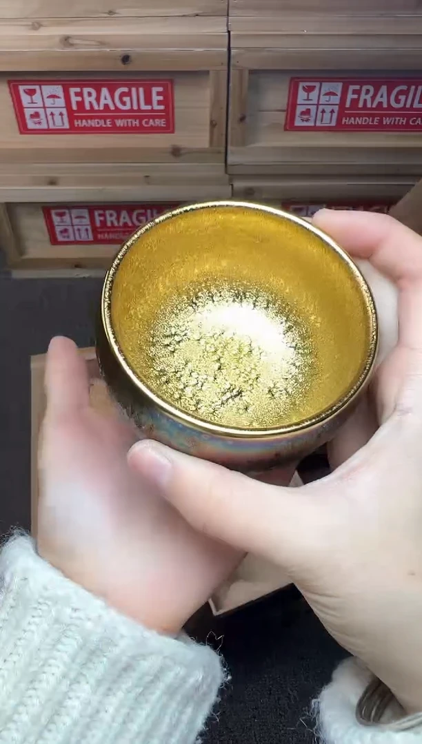 茶盏彩金 建窑建盏主人杯