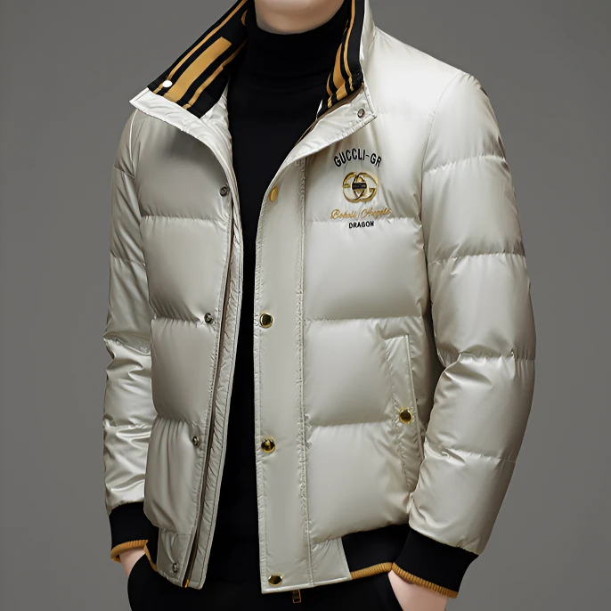 欧洲站潮流高端男士白鸭绒羽绒服冬季新款男立领时尚休闲保暖外套