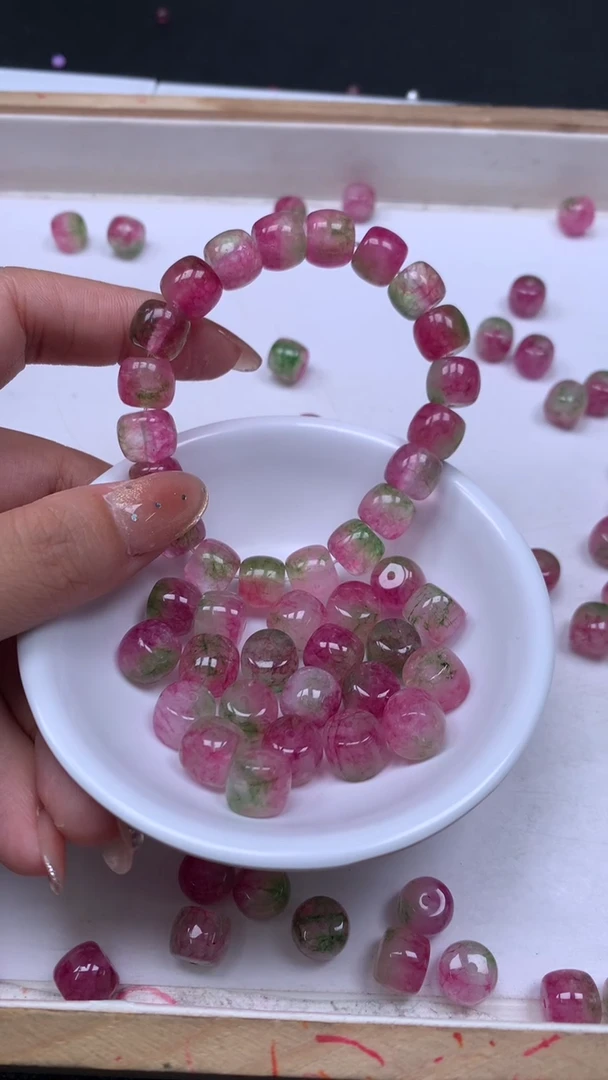 未镶嵌散珠碧玺E563 西瓜碧玺老型10*10mm10个9.9元