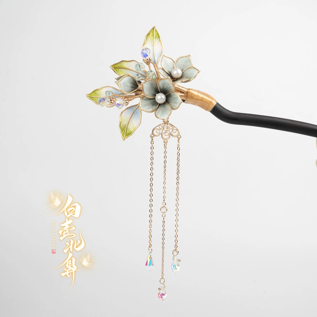 白壹北鼻【清颜】手工原创非遗绒花新中式汉服配饰国风发饰发簪