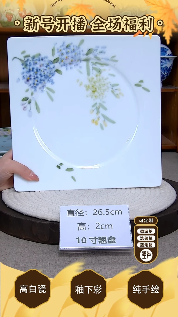 盘【陶源造】景德镇手绘釉下彩陶瓷餐具