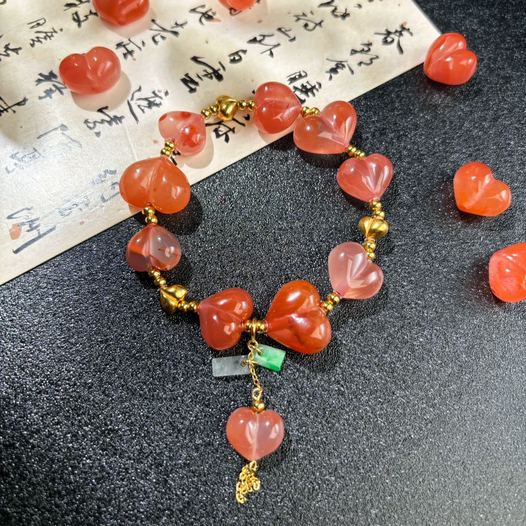 【甜心】.鑫上人珠宝.南红冰红爱心手串.多样性发其一