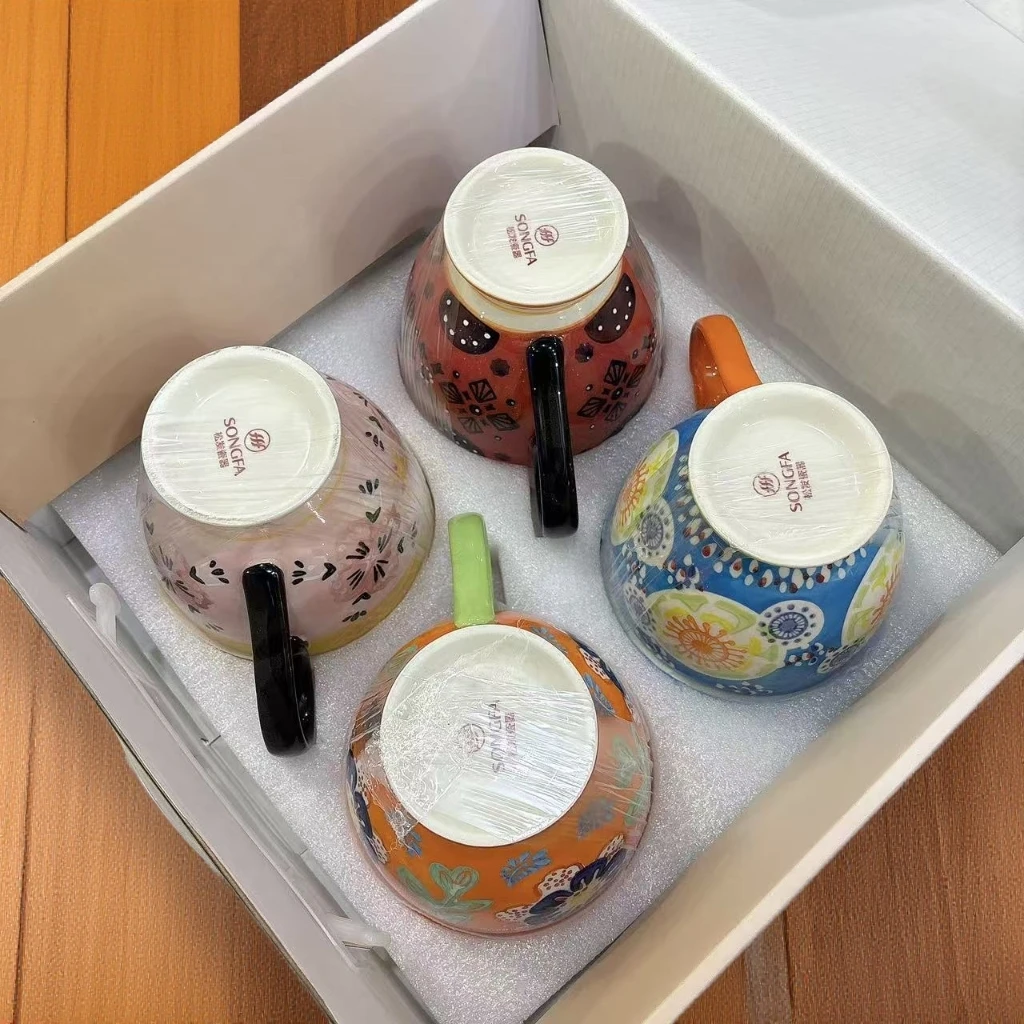 （松）彩绘繁花陶瓷早餐杯