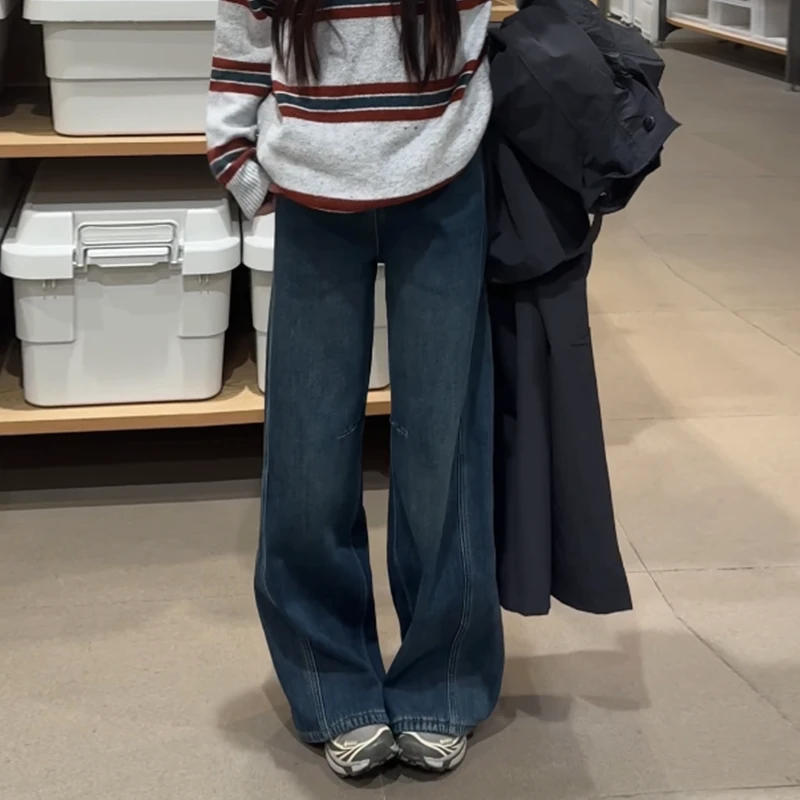 弯刀加绒阔腿牛仔裤秋冬新款加绒2025年新款高腰显瘦直筒牛仔裤女