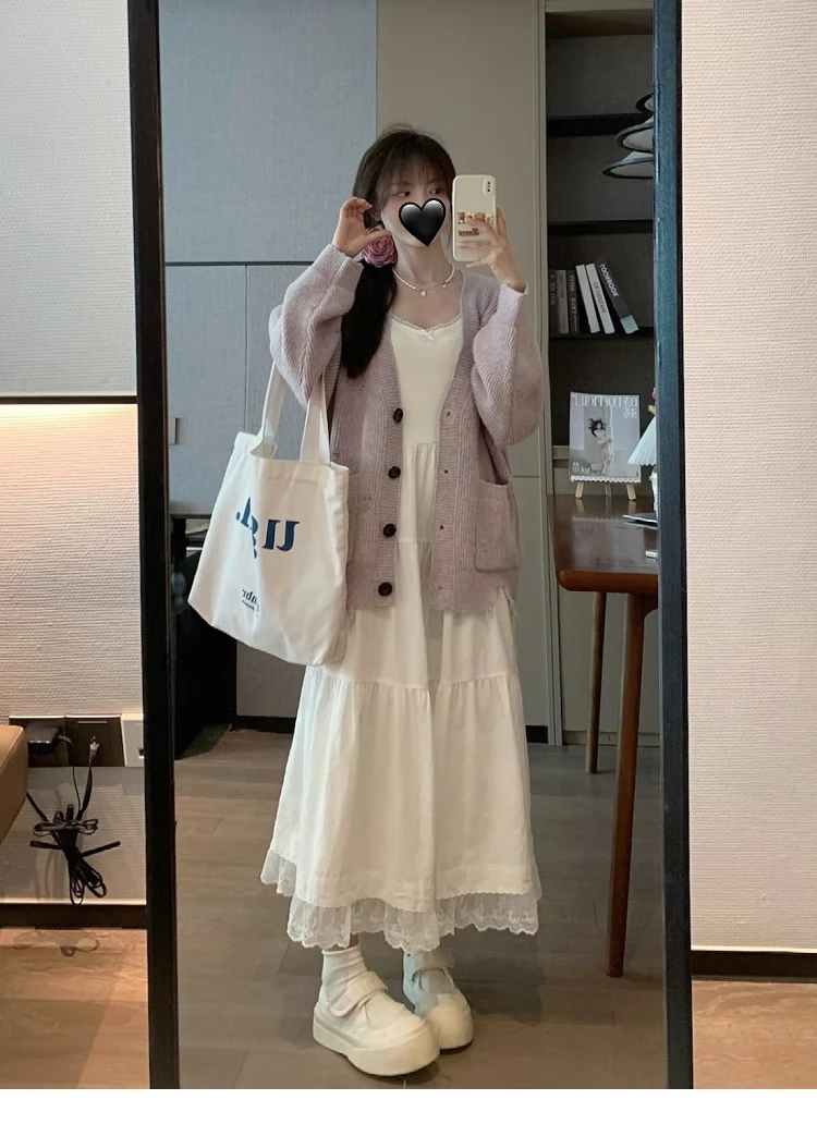 高级感法式白色吊带连衣裙两件套早秋女装2025新款早春女装4966