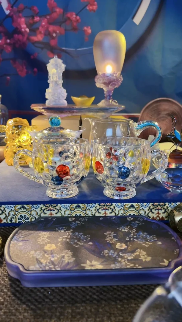 水晶玻璃无盖款圆点咖啡杯    （两只装）