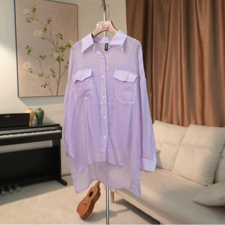 Y047 早春款性感透肉中长款衬衫内搭吊带两件套 EW21C6023A