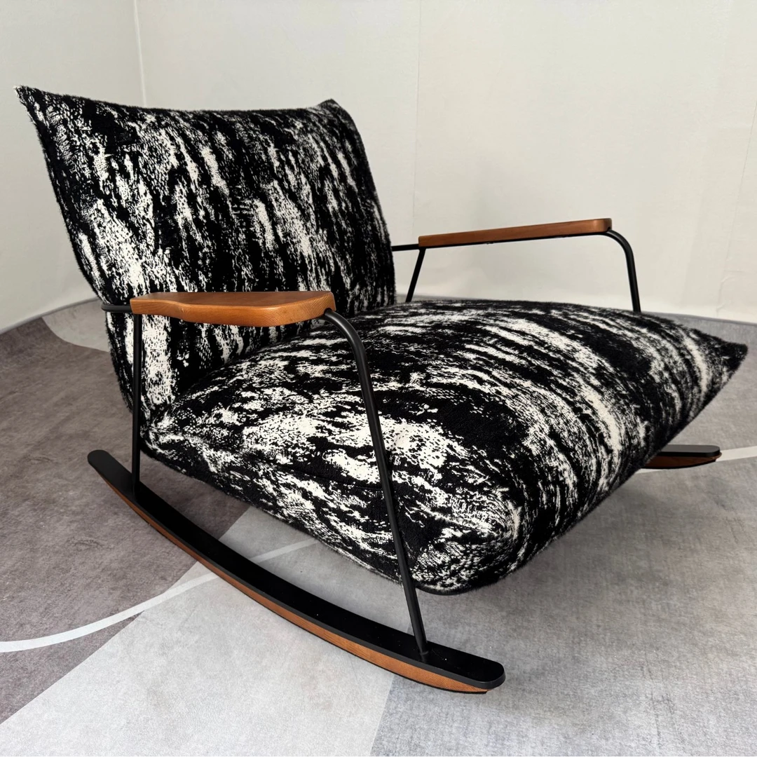 意式轻奢阳台布艺休闲椅现代家用复古懒人摇摇椅椅子单人