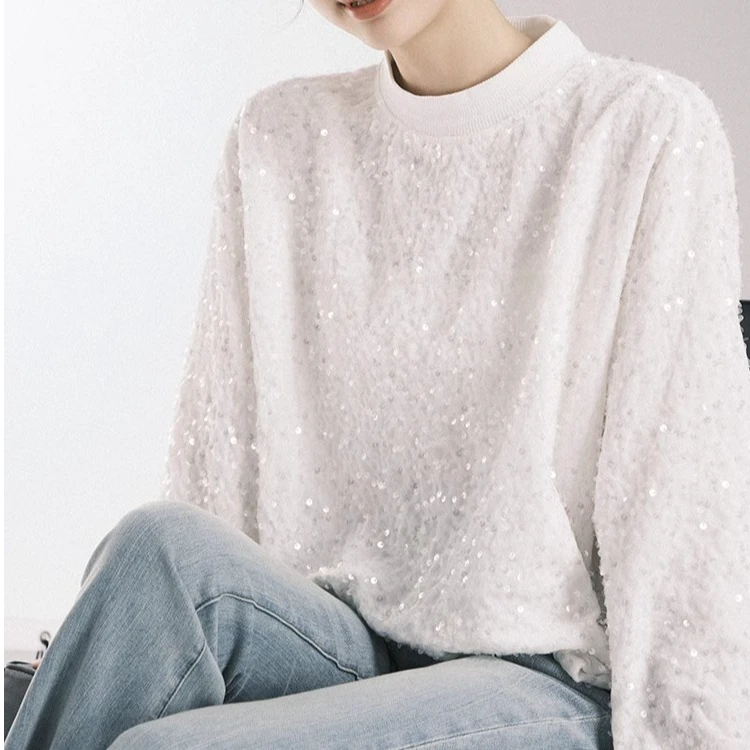 【特价捡漏】派对卫衣丝绒亮片绣长袖圆领上衣美洋MEIYANG