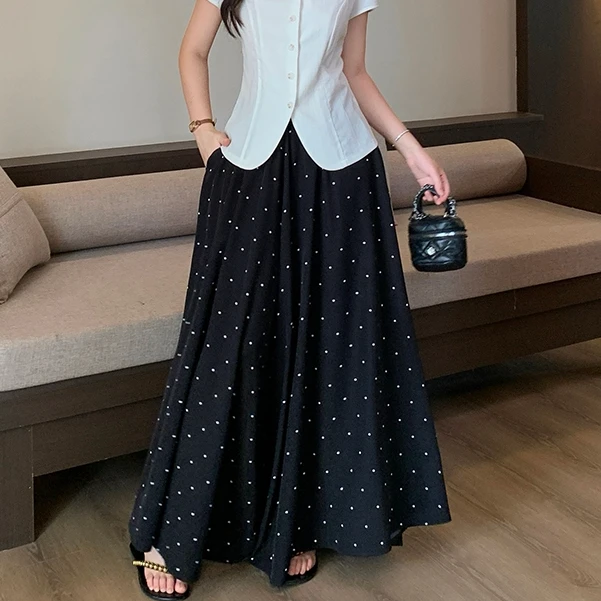 MZ058大码女装胖mm2025夏装新款高腰显瘦阔腿裤减龄波点半身裙裤