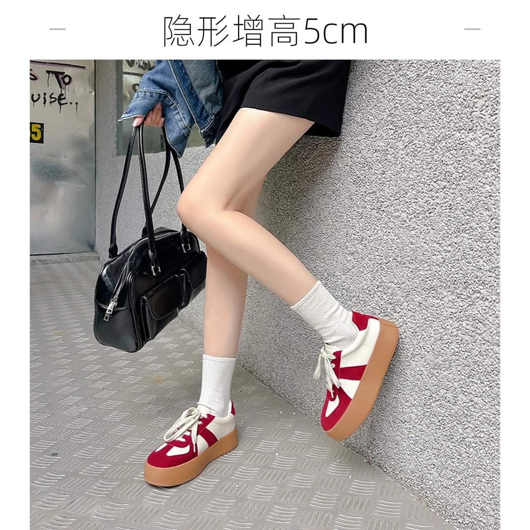 5cm厚底内增高德训鞋女2025春秋季新款系带百搭学生休闲阿甘板鞋