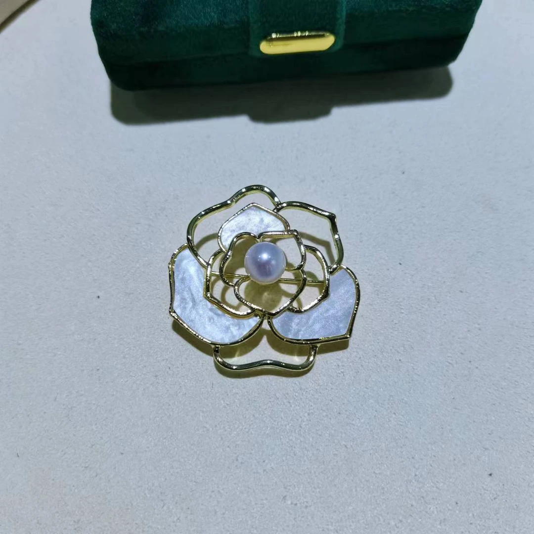 【山茶花胸针】淡水气质百搭珍珠胸针 7-8mm