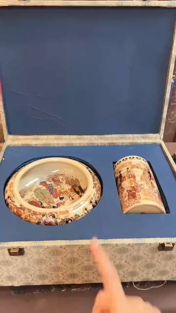 日本艺伎花纹茶水缸茶叶罐