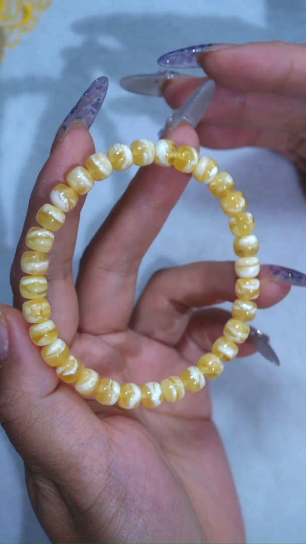 未镶嵌琥珀手链收藏级7.3mm金瓷白虎皮妖花