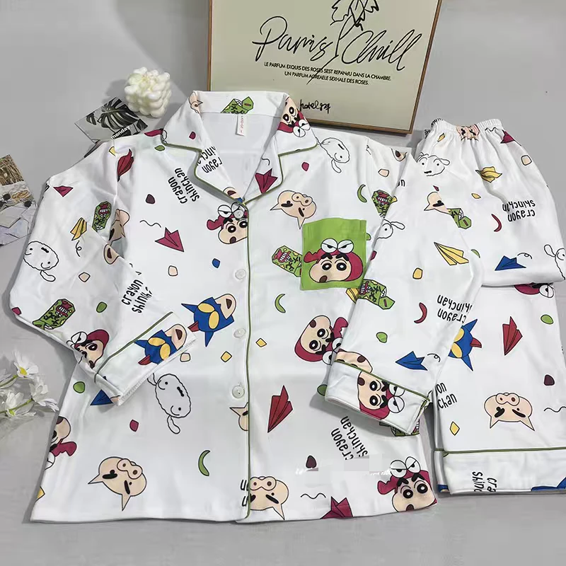 蜡笔小新睡衣男款女款秋冬德绒保暖ins卡通情侣款家居服套装
