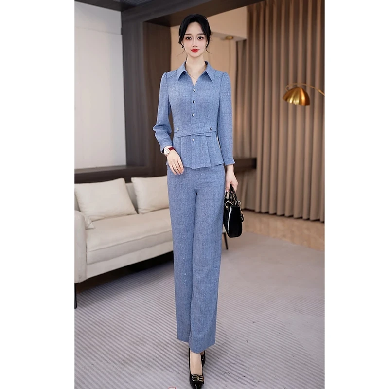 拉夏贝尔职业套装女2025春秋时尚洋气轻奢小众高级感阔腿裤两件套