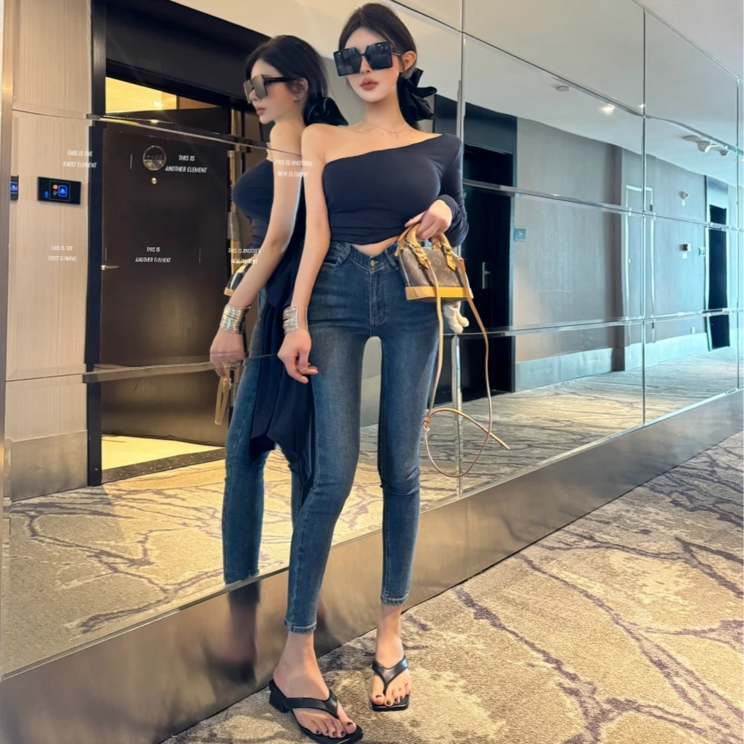 AL SHOP【夏日海盐】韩系复古高腰百搭显瘦小脚牛仔裤