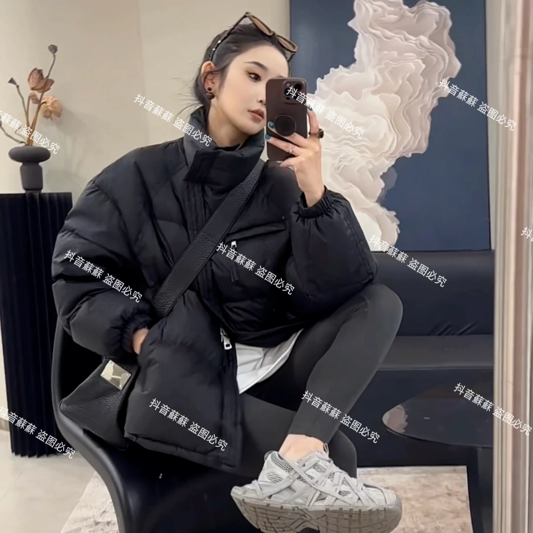 韩系风立领白羽绒服女2024秋冬新款气质宽松加厚外套潮
