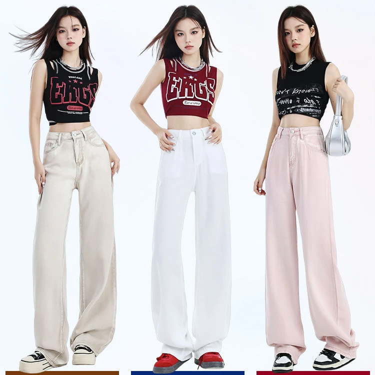 莱赛尔天丝阔腿牛仔裤女2025新款夏季薄款高腰宽松冰丝直筒凉凉裤