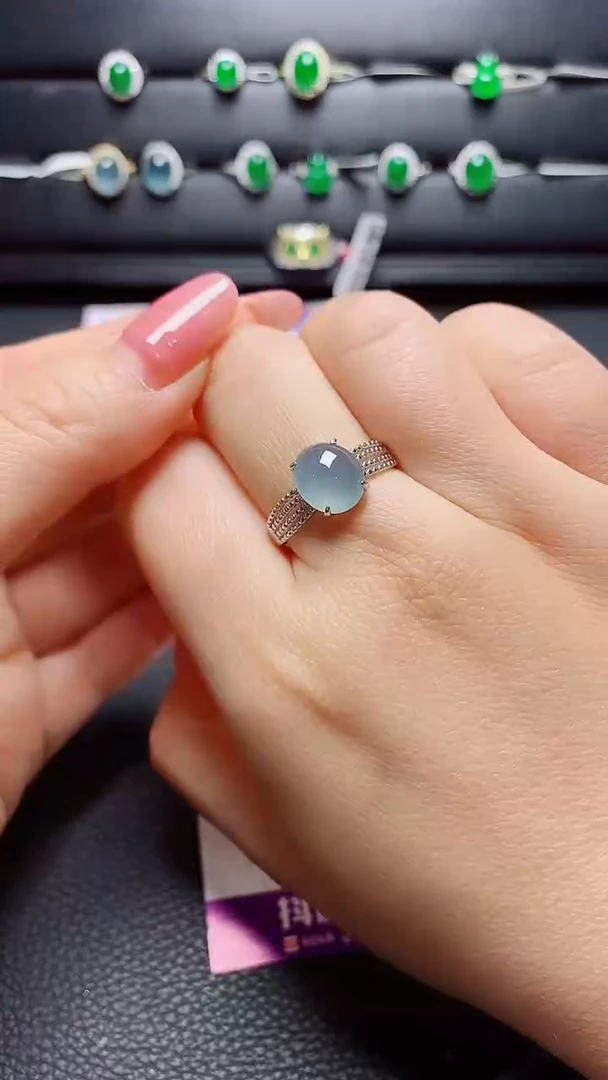 银S925镶嵌戒指翡翠  天然翡翠A货s925银镶