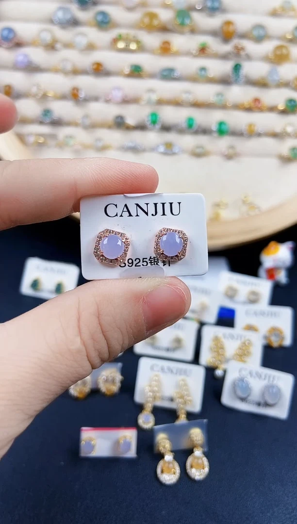 翡翠银S925镶嵌耳饰46898