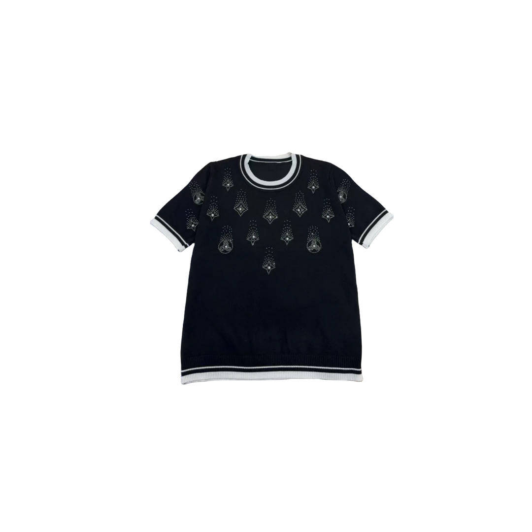 【SMVP Tiberian】烫钻设计感小众圆领宽松拼接上衣X178