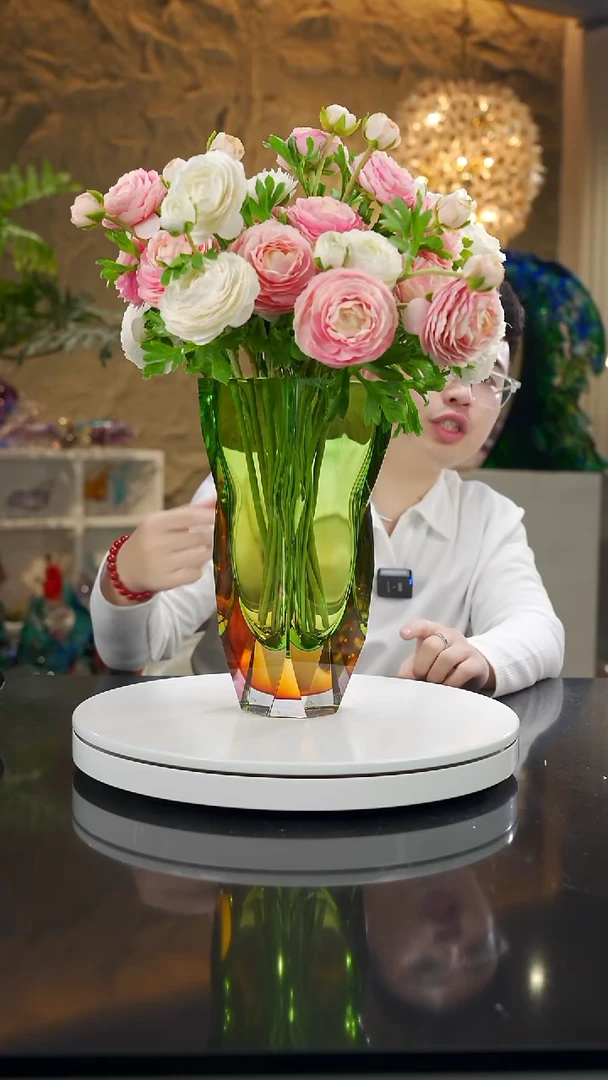 手工艺品琉璃福利琥珀绿切面花瓶