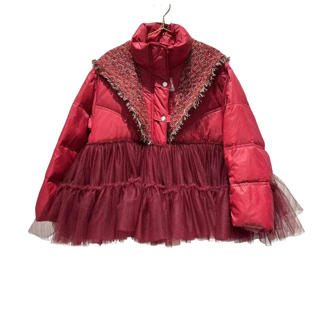 4057【珍珍优选】设计师新款拼接纱纱冬季长袖女装连衣裙