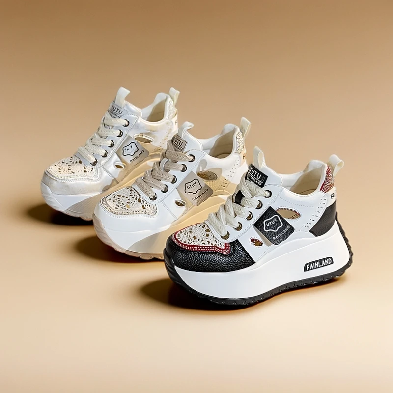 韩奈薇.厚底老爹鞋女款2025漫步新款真皮休闲运动百搭内增高松糕