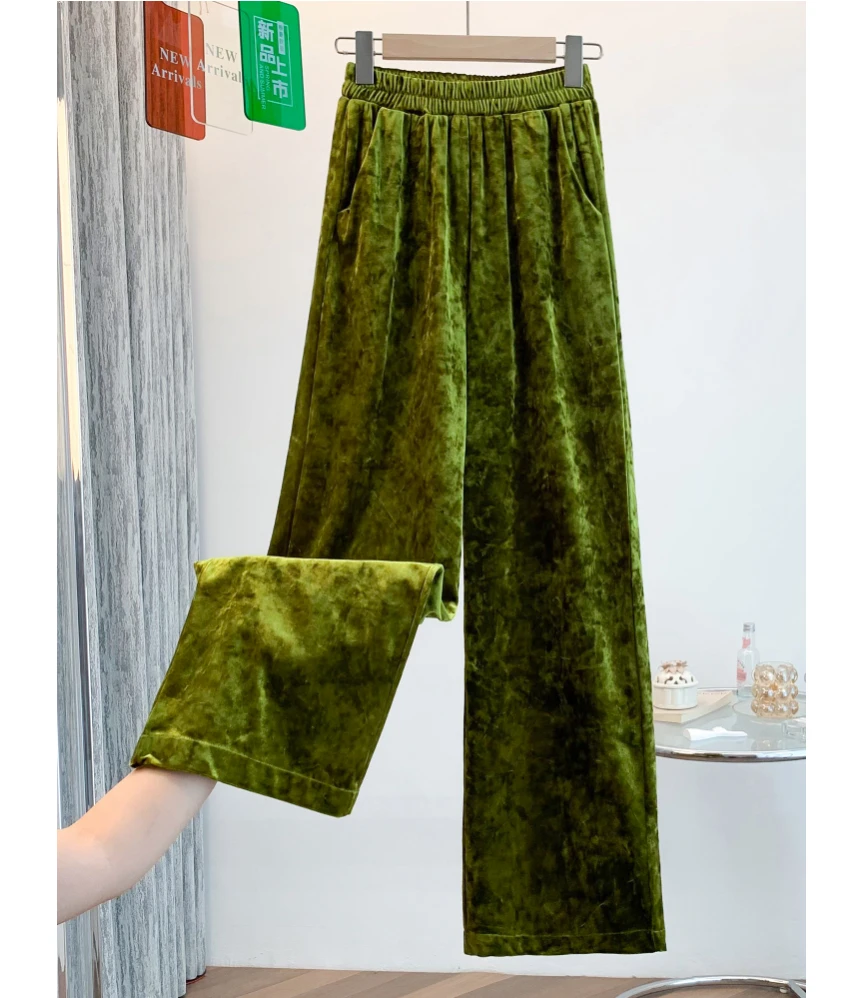 【茶芙巷】3228 星河/早秋轻奢显瘦丝绒松紧腰阔腿长裤女【ZS】