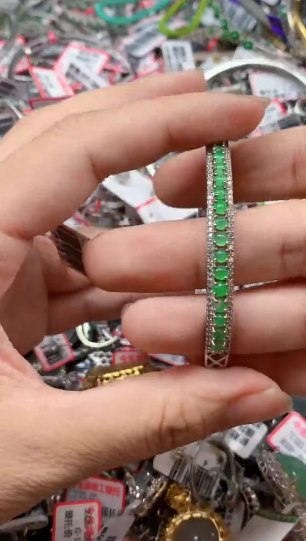 银S925镶嵌戒指翡翠天然A货缅甸翡翠