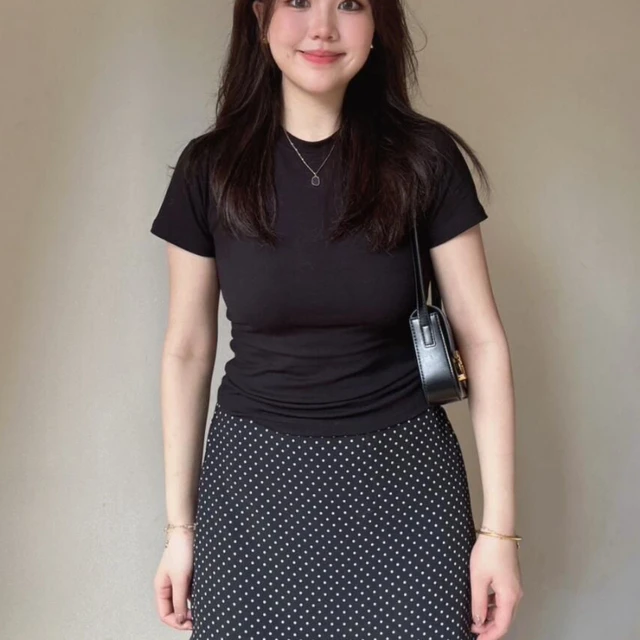 大码胖mm韩系显瘦套装夏季新款褶皱收腰短袖T恤搭配波点短裙套装