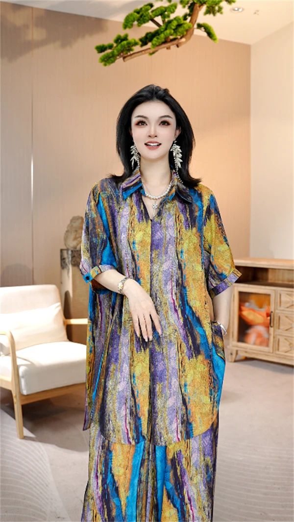 【流光风】夏款上新【彩虹】时尚上档次洋气高档上衣裤子套装-7168#