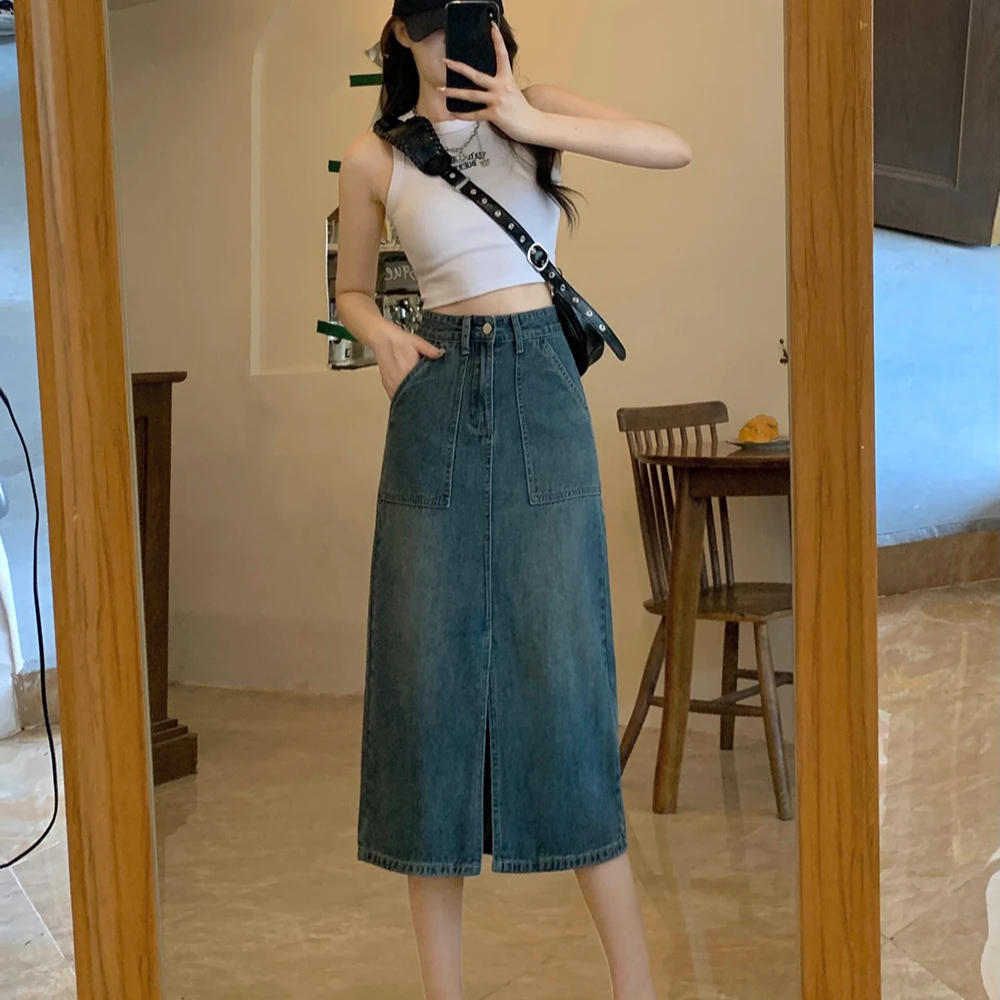 春季新款胖妹妹牛仔休闲A字裙中长裙半身裙 1965