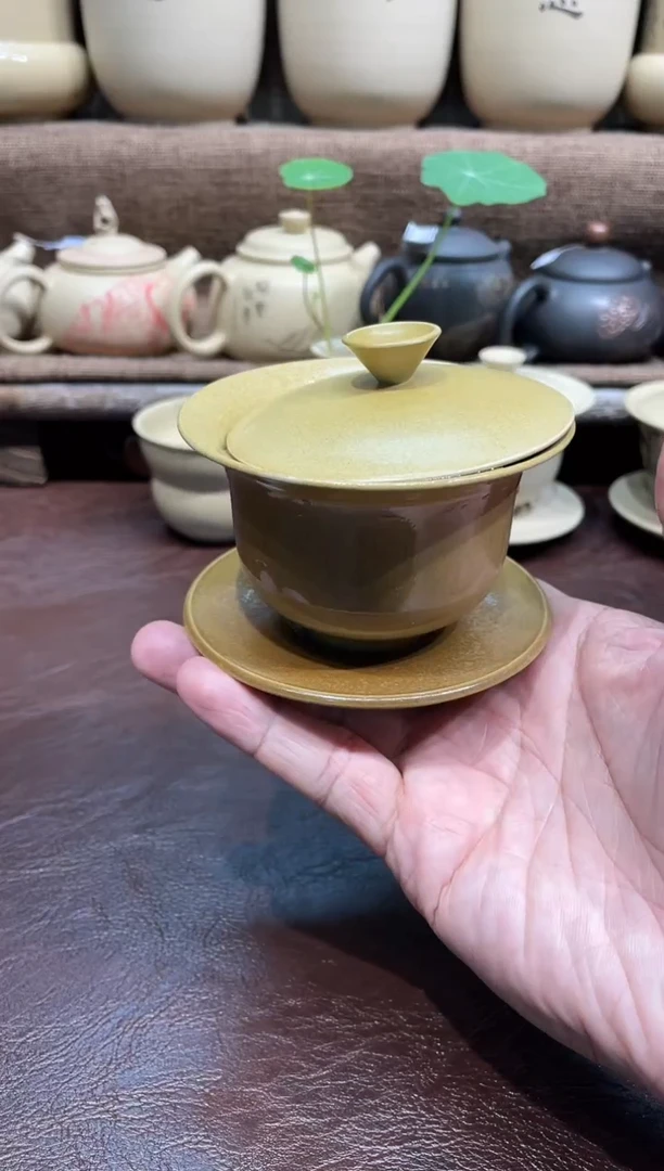 泥塑王宇草木灰釉盖碗130cc