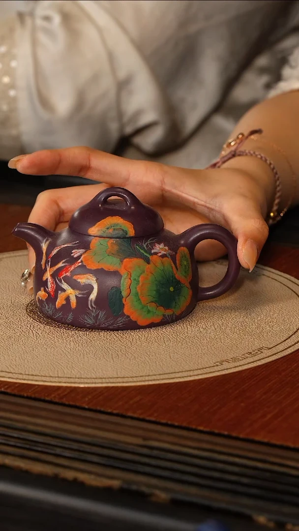 茶壶紫砂宜兴紫砂SJK 天青玫瑰紫  半瓜