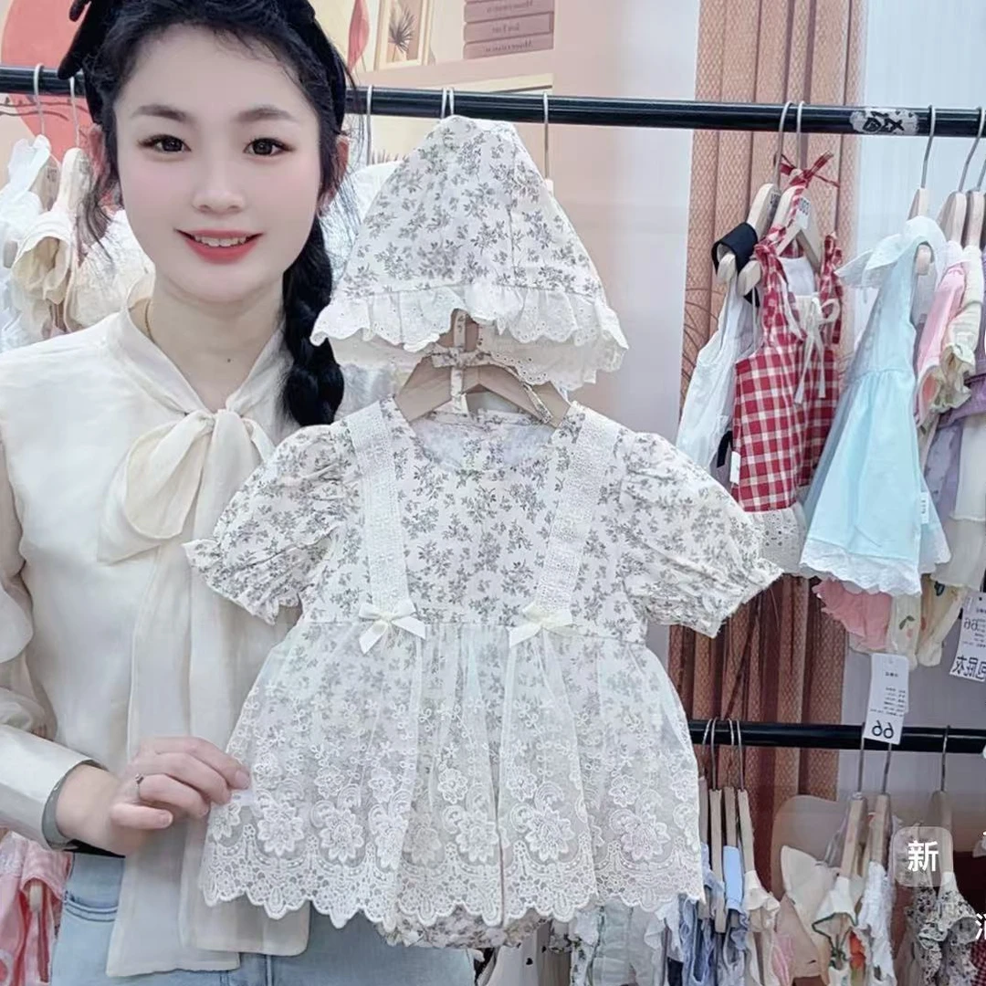 新款夏季森系碎花假两件短袖蓬蓬裙