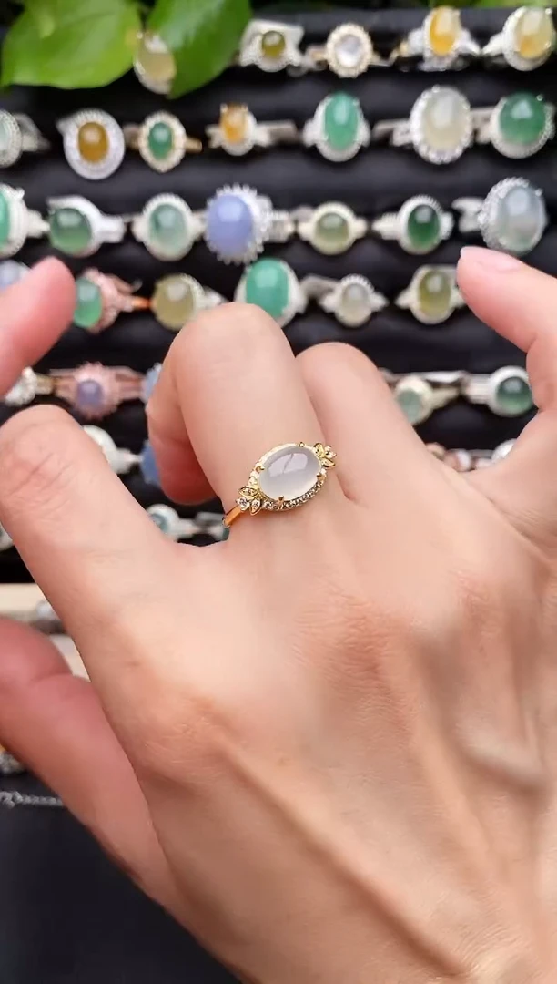 【闪购商品】翡翠戒指银S925镶嵌缅甸天然A货翡翠11  3-4