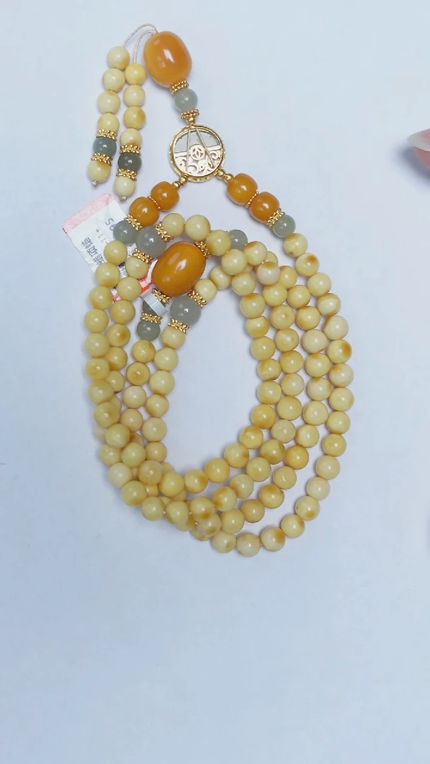 未镶嵌颈饰琥珀白蜡圆珠108项链