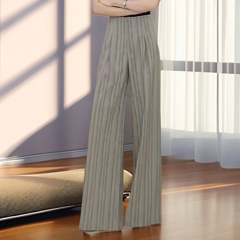 【雅岚女装】时尚洋气显瘦条纹裤子夏季薄款高腰直筒阔腿裤垂坠感女