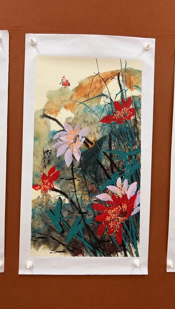 国画李文峰小三尺亮彩荷花